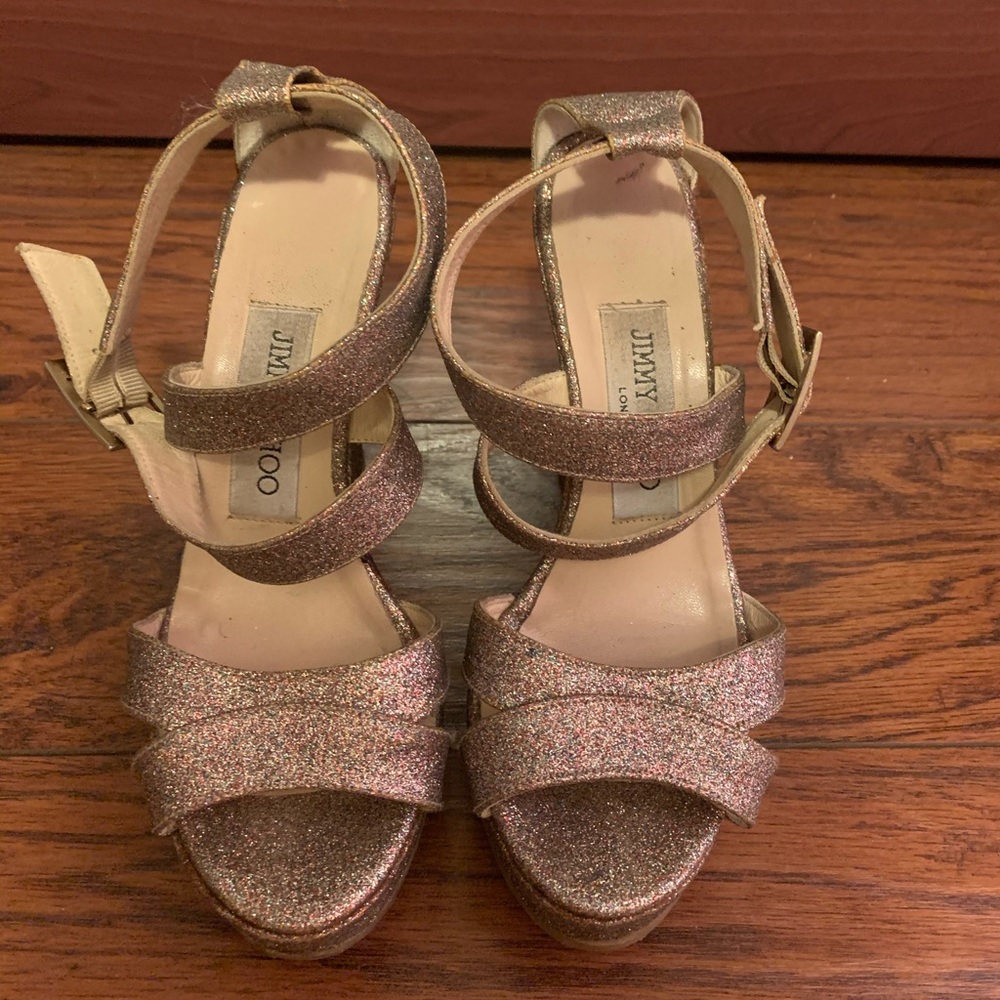 Sparkly Jimmy Choo platform heels sandals